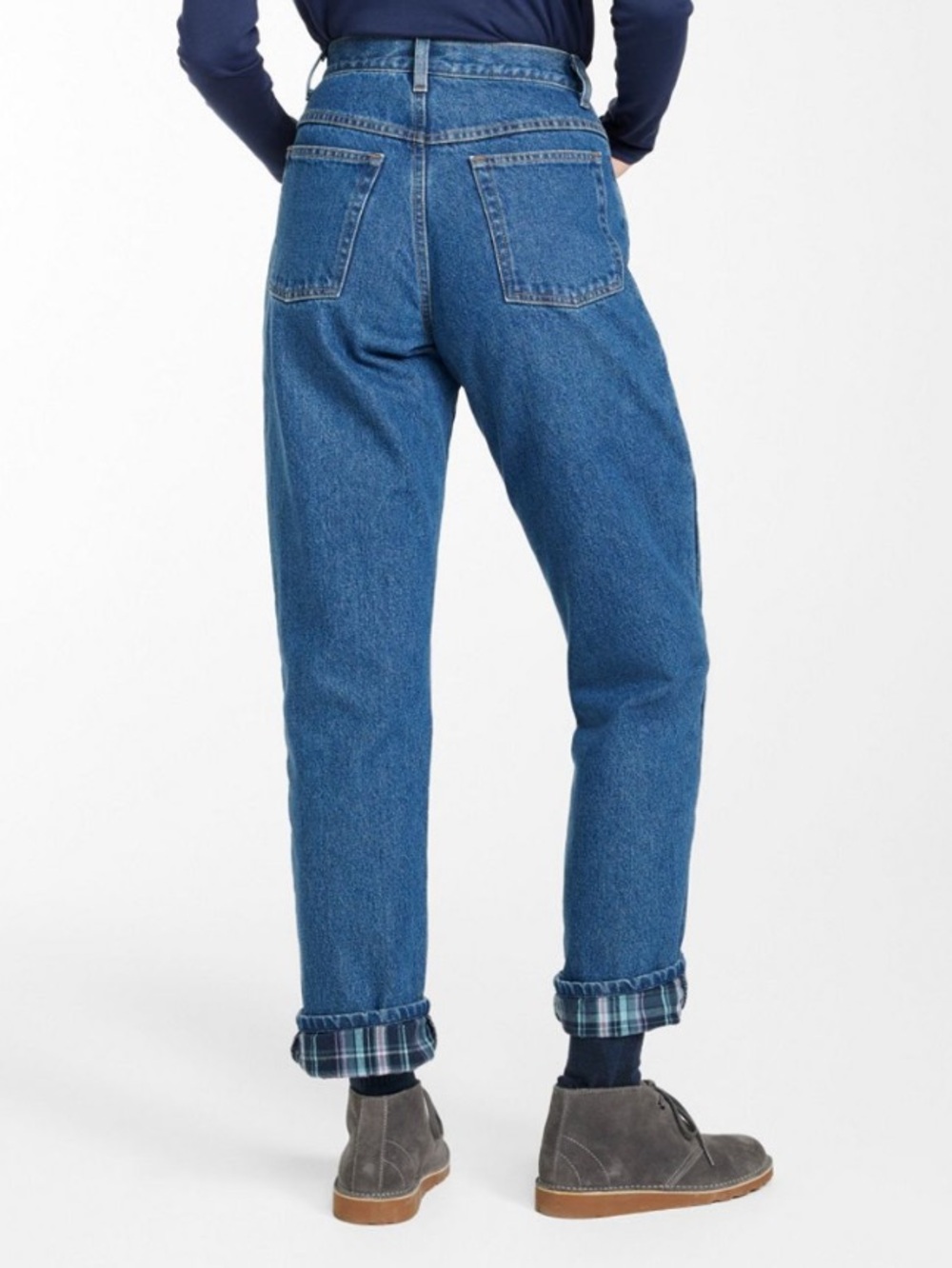 L.L. BEAN Blue Double L Plaid Flannel Lined Relaxed Fit High Rise Jeans 10P NWT